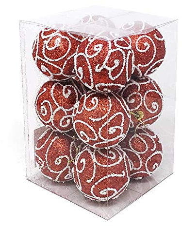 allgala Weihnachtsbaumkugeln, glitzernd, groß, 7,6 cm, Rot, 12 Stück