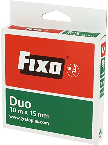 Fixo Duo 75600000. Cinta Adhesiva Doble Cara, 15mmx10m, Libre de Ácido y Lignina, Perfecta para Manualidades con Goma EVA y Scrapbooking, transparente