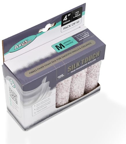 Axus Decor Silk Touch Roller, Medium Pile (Mink Series) for Professional & DIY Projects, Suitable for Smooth & Slightly Textured Walls or Ceilings, Compatible with Mini Frame, 4/100mm,10Pk