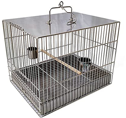 Jaula de pájaros Jaula de pájaros de acero inoxidable cuadrado Jaula de loro con pájaro de baño fuera del estuche de transporte de una pieza Soldadura de una pieza Cadeamiento de mascotas Casas para p