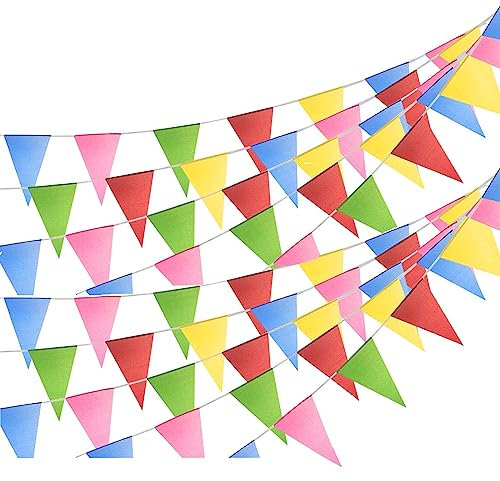 100m Fanion Multicolore, ZoneYan Guirlande Fanion Tissu, Banderole Triangle, Drapeau Banniere, Fanion Exterieur 150 (L-100m)
