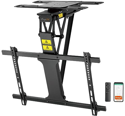 EasyLife Motorisierte TV-Deckenhalterung elektrisch drehbar & schwenkbar, Smart Home Integration, für Fernseher 32–75 Zoll bis 35 kg, VESA 600x400, LCD/OLED, Monitor, Display, Smartboard, Schwarz