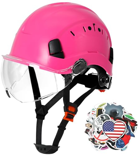 Aolamegs Cappello rigido da donna rosa approvato OSHA – ANSI Z89.1 Casco rigido di sicurezza da costruzione con visiera trasparente, regolabile ventilato Cascos De Construccion Work Hardhat, 6 punti