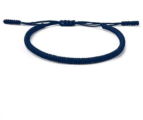 Pulsera Tibetana | Tejida a Mano, Ajustable de 15 a 24 cm, Para Hombre y Mujer, Nudo Tradicional Budista | Amuletos de la Suerte y Protección | Pulseras de Hilo Rojo | Pulsera Hilo Rojo (Azul Marino)