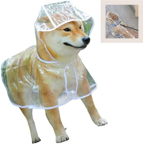 Regenjacke Hund,transparent PVC Hunderegenmantel,Regenmantel Hund Haustier-Regenmantel mit Kapuze,leicht Regenmantel,für kleine, mittelgroße Hunde,Zurück Lange 36cm