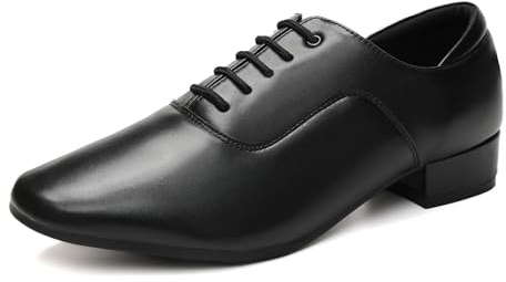 YKXLM Zapatos Profesionales de Baile Latino para Hombre Zapatos de Baile Jazz Tango Waltz Performance Shoes,Tacon 2.5 cm,Negro,45EU