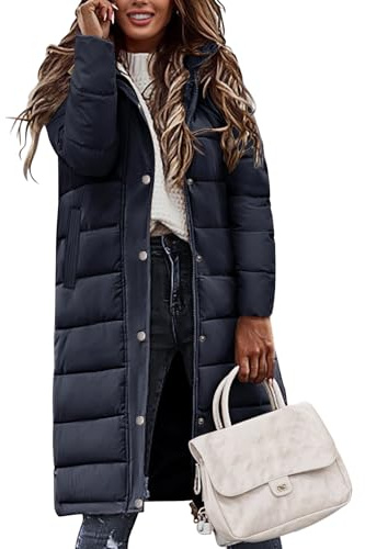 Tuopuda Larga Acolchado Abrigo para Mujer Chaqueta con Capucha Abrigo Largo Ligero y Resistente al Viento con Cremallera y Bolsillos