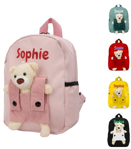 Personalized Children's Backpack, Embroidered Kids Backpack with Name Costume Kids Rucksack with Removable Bear School Bag for Girls and Boys Child Backpack for Kindergarten &Primary School (Pink)