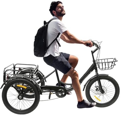 Steeviuzj Dreirad für Erwachsene, 20 Zoll Falt 7 Gang Dreirad 3 Räder Fahrrad Senioren Klapprad mit LED Licht und 2Korb, Höhenverstellba Mädchen Jungen Cruise Bikes