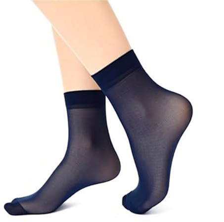 BrightGlow 5 paia di calze da uomo sottili in nylon, calze corte in seta, ultra sottili, trasparenti, elastiche, in nylon, calzini corti trasparenti, Blu mare, Taglia unica