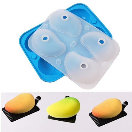 TOPBSFARNY Silicone Mango Shape Cake Mold 4 Holes Fruit Pudding Ice Tray Molds Jelly Pastry Ice Cream Mould Mousse Cake Baking Molds