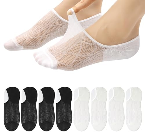 Soleeya 8 Pairs No Show Mesh Summer Socks for Women Ladies UK 3-6, Breatheable Non Slip Low Cut Invisible Liner Socks Women for Loafer Flats (UK, Numeric, 6, Regular, Regular, a)