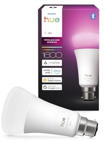 Philips Hue A67 LED Bulb, E27, 1 Pack | White and Colour Ambiance Light, Smart LED, 11.8W, 1600 lm, 16 Million Colours, Dimmable, Bluetooth App Control, Smart Home