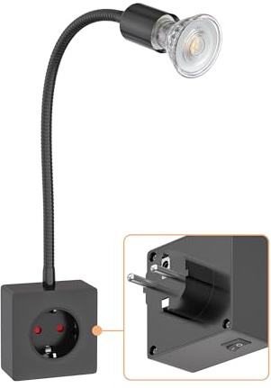 ledscom.de Sockellampa LESCH läslampa, krom/svart inkl. GU10 LED-lampa 5,4W, 510lm, 45°, varmvit