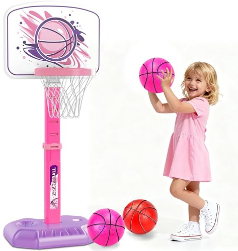 MOMOSTAR Canestro Basket Bambini, Canestro Basket Esterno e Interno, Altezza Regolabile 70-140cm, Giochi da Esterno per Bambini, Regali di Compleanno per Bambini 3 4 5 6 Anni