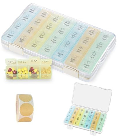 Boîte à Pilules 7 Jours avec 4 Compartiments Matin, Midi, Soir, Nuit – Pilulier Grand Format, Amovible et Compact pour Médicaments, Vitamines, Compléments, Usage Quotidien et Voyage