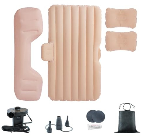 BUBEFSKD Colchón De Aire para Niños En Automóvil con Base En T Antideslizante Soporte Cervical Diseño Ondas Superficies Franela Impermeables Cama Viaje Colchón Aire SUV Apto para Niños con Sin