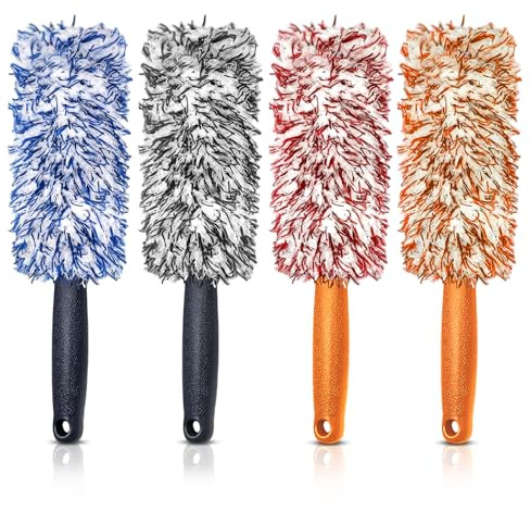 4 Pezzi Pulizia Auto – Microfibra Spazzola Lavaggio Auto, Spazzola per Pulizia Cerchioni, Adatta a Tutti i Tipi di Cerchioni, Rimuove Lo Sporco Senza Fatica (4 Colori)
