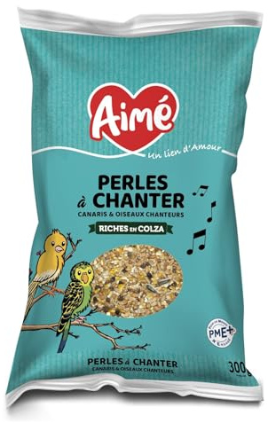 Aime – Perlas para Cantar, Comida para pájaros y Canarios, Alimento para pájaros Ricos en Colza, Promueve el Canto, Alimento complementario, Mezclar con la alimentación Habitual, 300 g