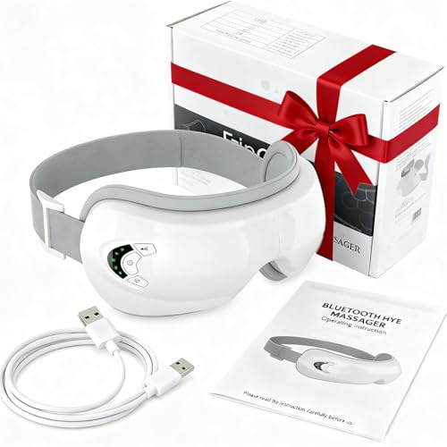 Eye Massager with Heat & Bluetooth Music, 4-in-1 Heated Eye Mask for Migraines Relief, Reduce Strain, Headache Relief and Improve Sleep, Eye Care Device for Dad Mom Men Women