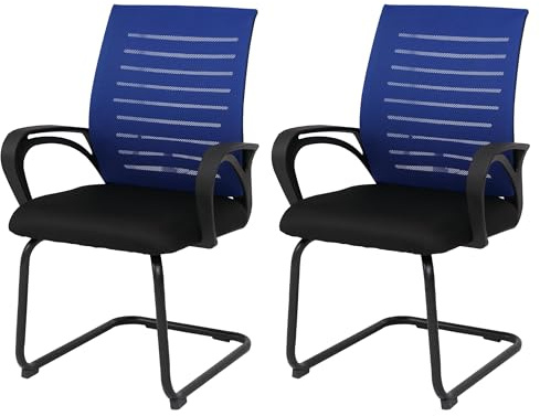 Mendler Juego de 2 sillas de conferencias HWC-K51, silla de visitantes, tela/textil (250 g/m²) FSC, color azul, estructura negra