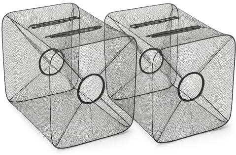 Fish Minnow Trap and Foldable Fishing Net 2 Pack