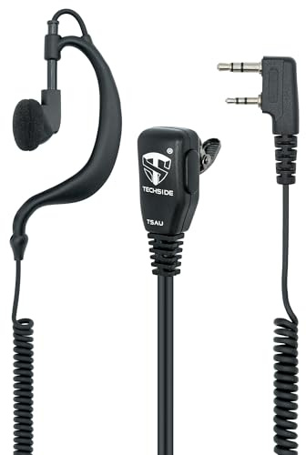 TECHSIDE Microfono Auricolare Avvolgente a 2 pin Kenwood | Per Radio ricetrasmittenti | Compatibile con TI-F8+ Midland G10, G11V, CT890, BaoFeng UV-82, UV5RA | Vigilanza Sicurezza SoftAir