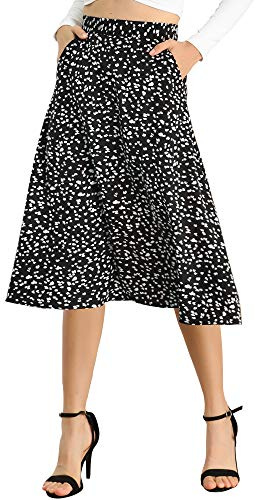 Allegra K Gonna Longuette da Donna A-Line con Stampa Floreale in Chiffon Vintage 2024 gonne estive, Nero, M