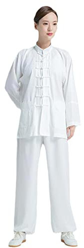 HFCY Kung Fu Uniform Chinesische Traditionelle Kampfsportbekleidung Wing Chun Kleidung Tai Chi Trainingstücher Taekwondo-Kleidung für Herren und Damen, Weiß-S