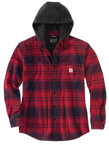 Carhartt herr Rugged Flex Relaxed Fit Flannel Fleece Lined Hooded Shirt Jac Skjorta med knappar