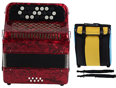 Natudeco Acordeón De Botones 22 Teclas 8 Acordeón Bajo Instrumento De Acordeón Profesional con Bolsa De Almacenamiento Y Correa para Niños Adultos Principiantes Estudiantes(Rojo)