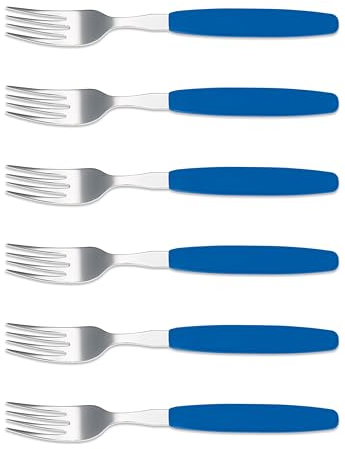 6er Set Giesser Messer Besteck Made in Germany - Gabel Essgabel Steakgabel Menügabel groß - ideal für Camping Rostfreier Edelstahl, ergonomischer Griff - Made in Germany - Blau