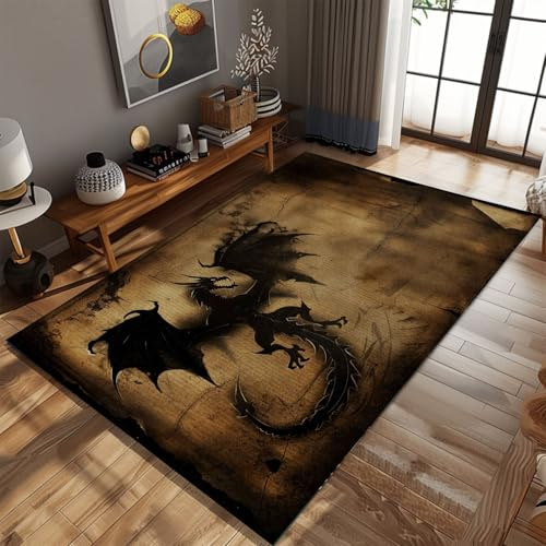 Generisch Wohnzimmer Teppich Schwarzer Drache Outdoor Teppich Flur Schlafzimmer Mittelalterlicher Drache Teppich Küche Modern Kinderzimmer Flauschig Weich Teppich Waschbarer Bettvorleger 60X80Cm