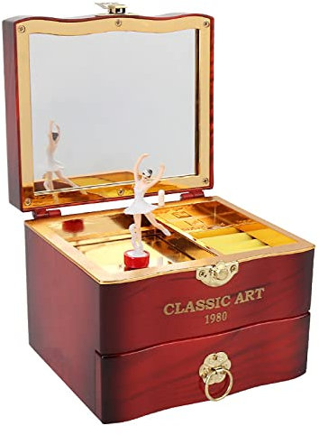Felenny Boîte à bijoux musicale vintage pour fille - Petite boîte à bijoux musicale avec ballerine - Boîte de rangement avec tiroir