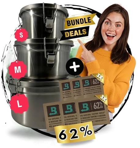 TronicXL XXL Set Kräuter Aufbewahrungsdose luftdicht kompatibel mit Boveda + Pack 62% Grow Aufbewahrung Ernte Dose