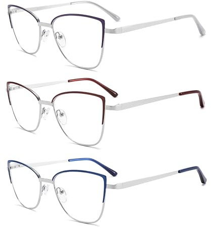 MODFANS 3er-Pack Lesebrille Damen Blaulichtfilter Metallrahmen Edelstahl Material