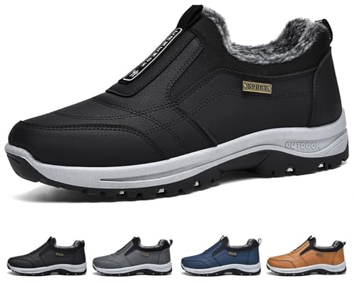 GYCF Chaussures à Enfiler pour Homme,Hiver Chaussures de Sport Orthopédiques Chaussures de Marche Basses de Randonnée Running Antidérapant Sneakers Outdoor,Noir,44EU