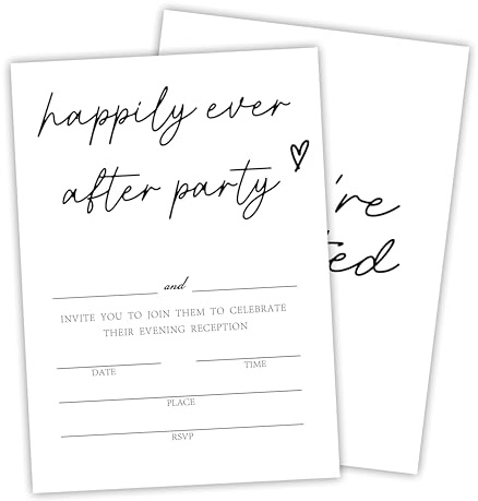 25 Happily Ever After Party Invitations With Envelopes - Minimalism White - Bride & Groom Wedding Reception Cards, Engagement Party Celebration, Party Favor & Decorations - A01