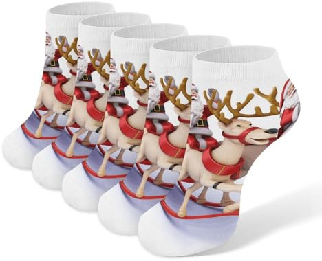 GHEPSDW Santa Claus Reindeer Sled Socks Low Cut Ankle Sock Short Socks Casual Socks Running Hiking Socks 5 Pairs Unisex
