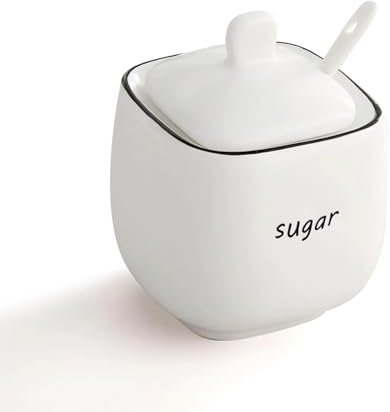 maryeadecoor Sucrier de 355 ml avec couvercle et cuillère – Distributeur de sucre en céramique pour café, bar, cuisine, comptoir, sel et épices – Blanc