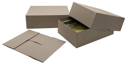 packster 100x Stülpdeckelkarton 2-teilig 305 x 215 x 50 mm 450g/qm Grau Stülpdeckelschachtel Vollpapp Aufrichteschachtel Deckel + Boden passend für DIN A4