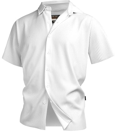 Indicode Camicia da uomo INLamgo a maniche corte con colletto Kent | Camicia da uomo a righe, bianco, S