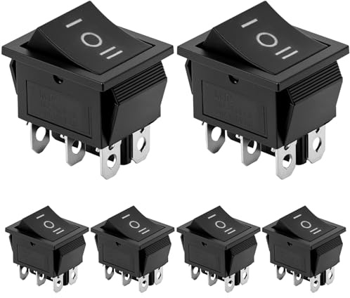 QWORK® Lot de 6 interrupteurs à bascule ON-OFF-ON DPDT, 6 broches, 16 A 250VAC, noir