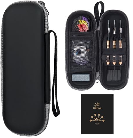 centaur EVA Darts Case,Darts Carrying Case for Steel Tip or Soft Tip Darts, Holds 3 Darts and Extra Accessories,Built-in Storage Tubes and Pockets for Flights, Tips, Shafts ect（Black Grey）