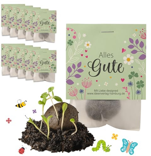10x Alles Gute Samenbomben als Blumensamen Geschenk | Abschiedsgeschenk Kollegen & Gastgeschenke Hochzeit | schön das du da bist Dankeschön Geschenke klein/kleine Geschenke für Frauen