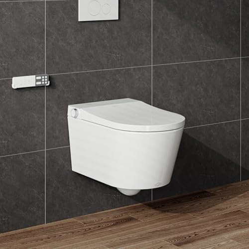 HOROW WC da doccia S70, intelligente da parete, senza bordi, con sensore integrato a microonde e sensore a piedi, Smart Toilette con funzione decalcificazione, WC sospeso con funzione bidet Taharet WC