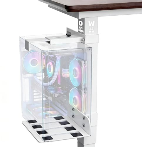 Supporto per PC sotto scrivania, montaggio senza foratura, larghezza e altezza regolabile, adatto per la maggior parte delle case del computer, capacità di 19 kg (si applica per gambe del tavolo con
