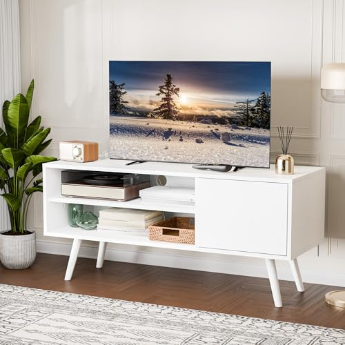 AUREUM OPAL TV Stand Cabinet for 32/40/43/50 Inch TV, Adjustable Shelf, Wooden Small TV Table，Modern TV Unit for Living Room, Bedroom (White)