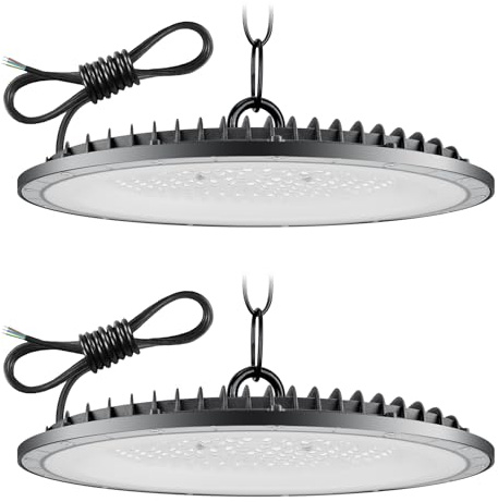 Lampe Eclairage Atelier 300W 2 Pièce,6500K Blanc Froid UFO Lampe Atelier avec 50cm Chaine,30000LM Super Brillant Plafonnier LED Garage,IP65 Étanche Éclairage de Plafond pour Garage Entrepôt Usine