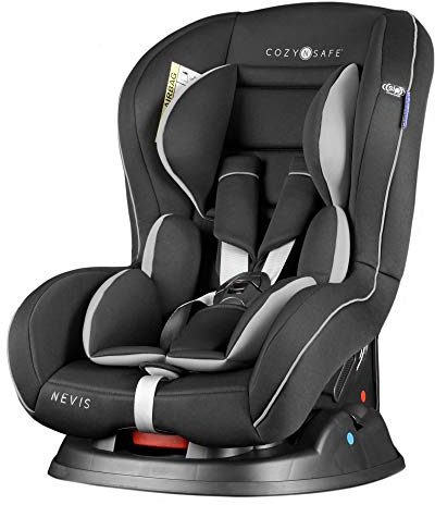 Cozy N Safe Nevis Group 0+/1 Car Seat 0-18kg, Birth to 4 Years, Rear & Forward Facing, 7 Recline Positions, Side Impact Protection, 5 Point Harness, Deep Padding - Black/Grey